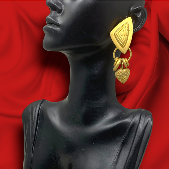 Vintage 1980's Norma Jean Modernist Dangle Clip On Earrings Couture Mogul Runway - Picture 4 of 5